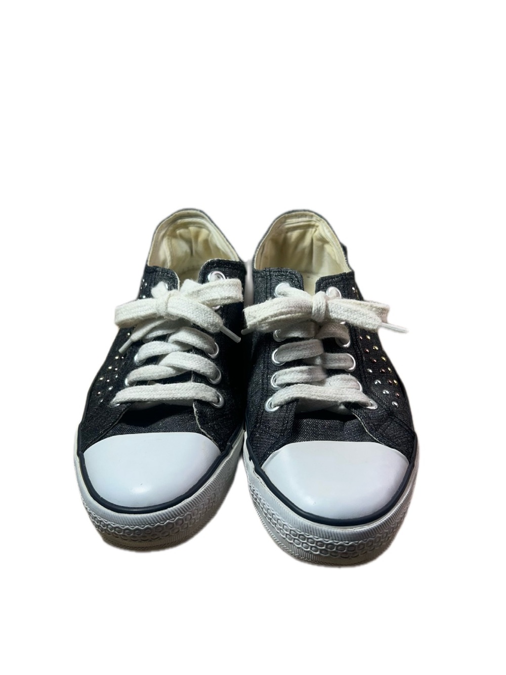 Women’s or kids Joe Boxer Black Canvas Lace-Up Sneakers with White Toe Cap